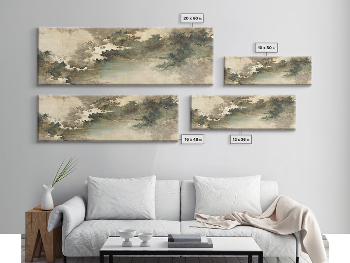 Monochrome Ink Crane Composition Canvas Print, Wall Art, Living Room Decor, Oil Painting, Metal Wall Art, Digital Wall Art, WAL-3x1-88
