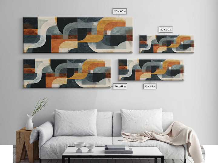 Statement Abstract with Bold Layered Brushwork Framed Canvas Print, Wall Art, Boho Decor, Living Room Decor, Fine Art, WAL-3x1-89