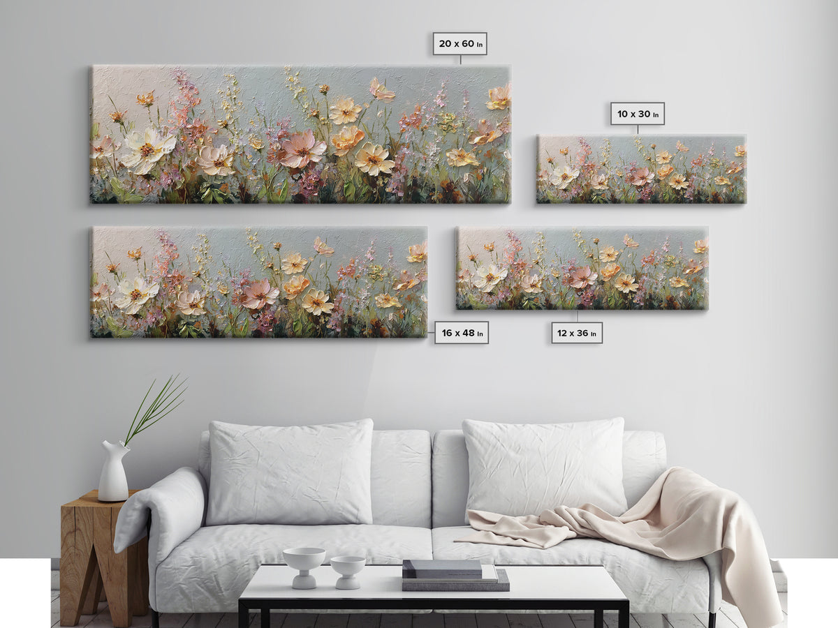 Impressionist Meadow of Wildflowers Framed Canvas Print, Wall Art, Large Wall Art, Living Room Decor, Fine Art, WAL-3x1-9