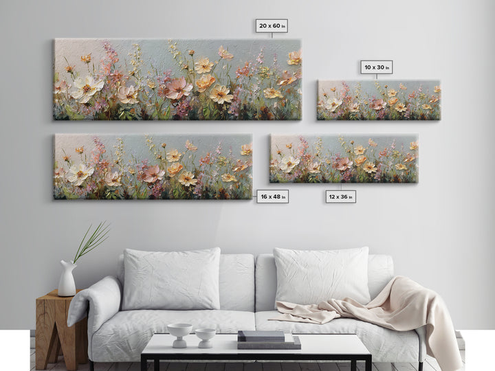 Impressionist Meadow of Wildflowers Framed Canvas Print, Wall Art, Large Wall Art, Living Room Decor, Fine Art, WAL-3x1-9