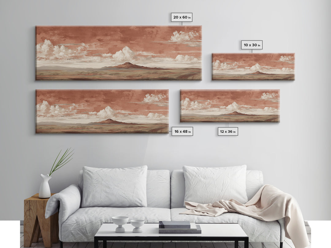 Desert Landscape in Warm Terracotta Tones Canvas Print, Wall Art, Heart, Living Room Decor, Fine Art, Home Decor Gift, WAL-3x1-95