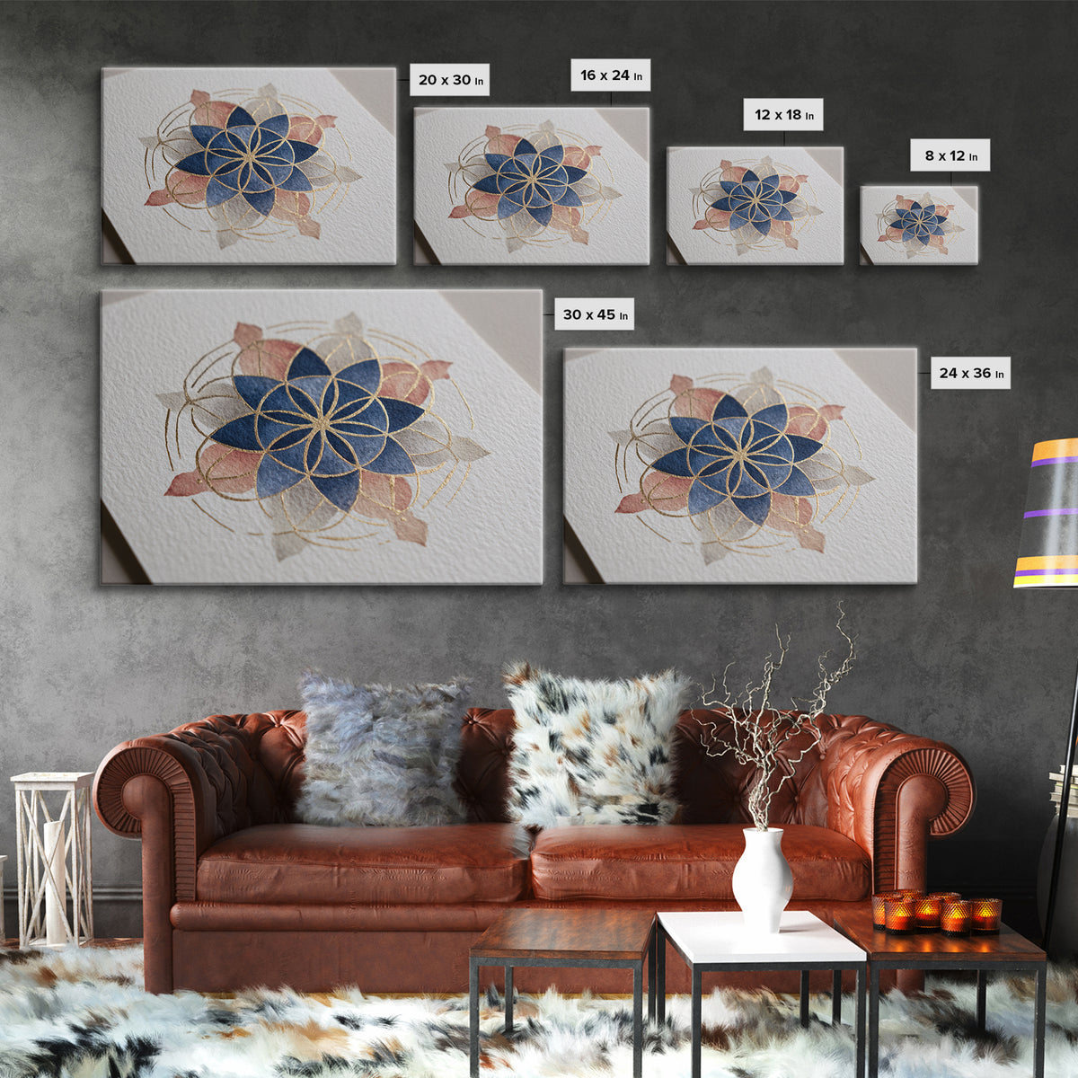 Sacred Geometry Mandala Canvas Print, Wall Art, Original Art, Living Room Decor, Fine Art, Modern Decor, Fine Art Print, WAL-3x2-1