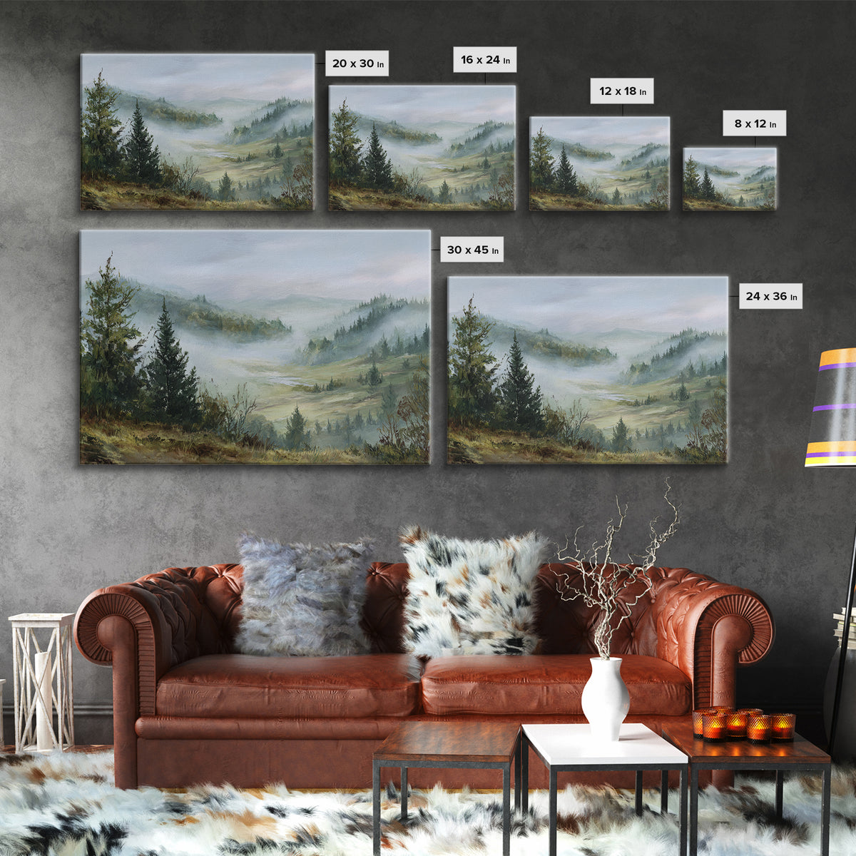 Moody Forest Landscape Framed Canvas Print, Wall Art, Metal Wall Art, Living Room Decor, Oil Painting, Digital Print, WAL-3x2-14