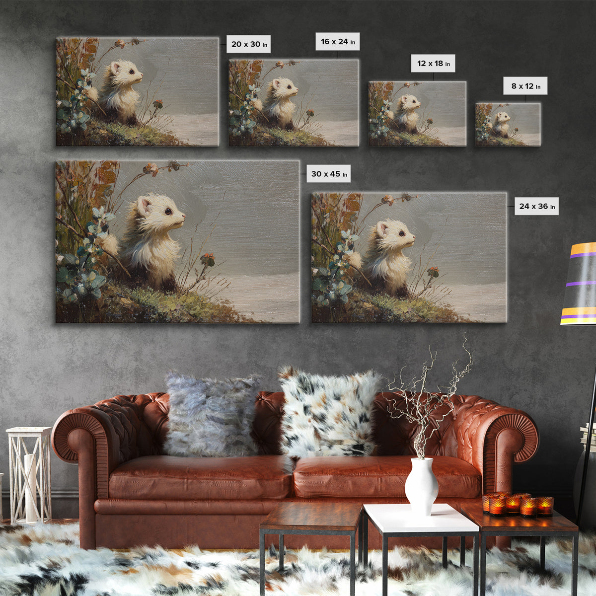 Whimsical Animal Portrait Canvas Print, Wall Art, Digital Print, Living Room Decor, Fine Art, Luxury Decor, Textured Painting, WAL-3x2-3