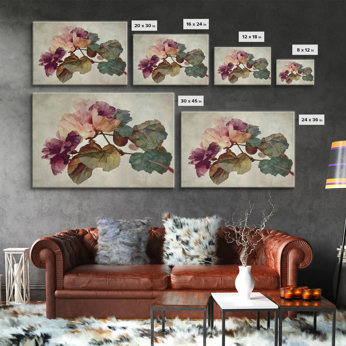 Large Botanical Print Canvas Print, Wall Art, Canvas Wall Art, Living Room Decor, Oil Painting, Statement Artwork, WAL-3x2-30