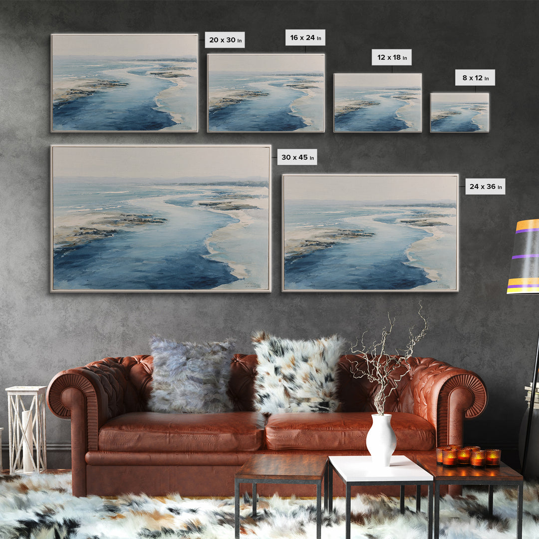 Coastal Aerial Water Study Framed Canvas Print, Wall Art, Contemporary Art, Living Room Decor, Fine Art, Mid Century Modern, WAL-3x2-39