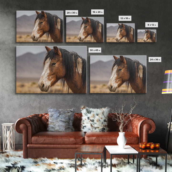 Wild Horse Portrait Framed Canvas Print, Wall Art, Abstract Wall Art, Living Room Decor, Fine Art, Contemporary Art, WAL-3x2-41