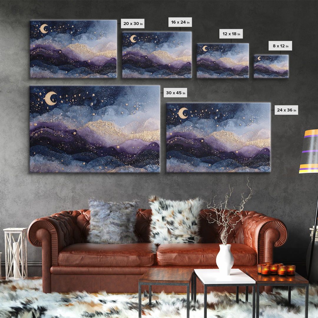 Celestial Moon and Stars Artwork Canvas Print, Wall Art, Home Decor Gift, Living Room Decor, Fine Art, Neutral Decor, WAL-3x2-42