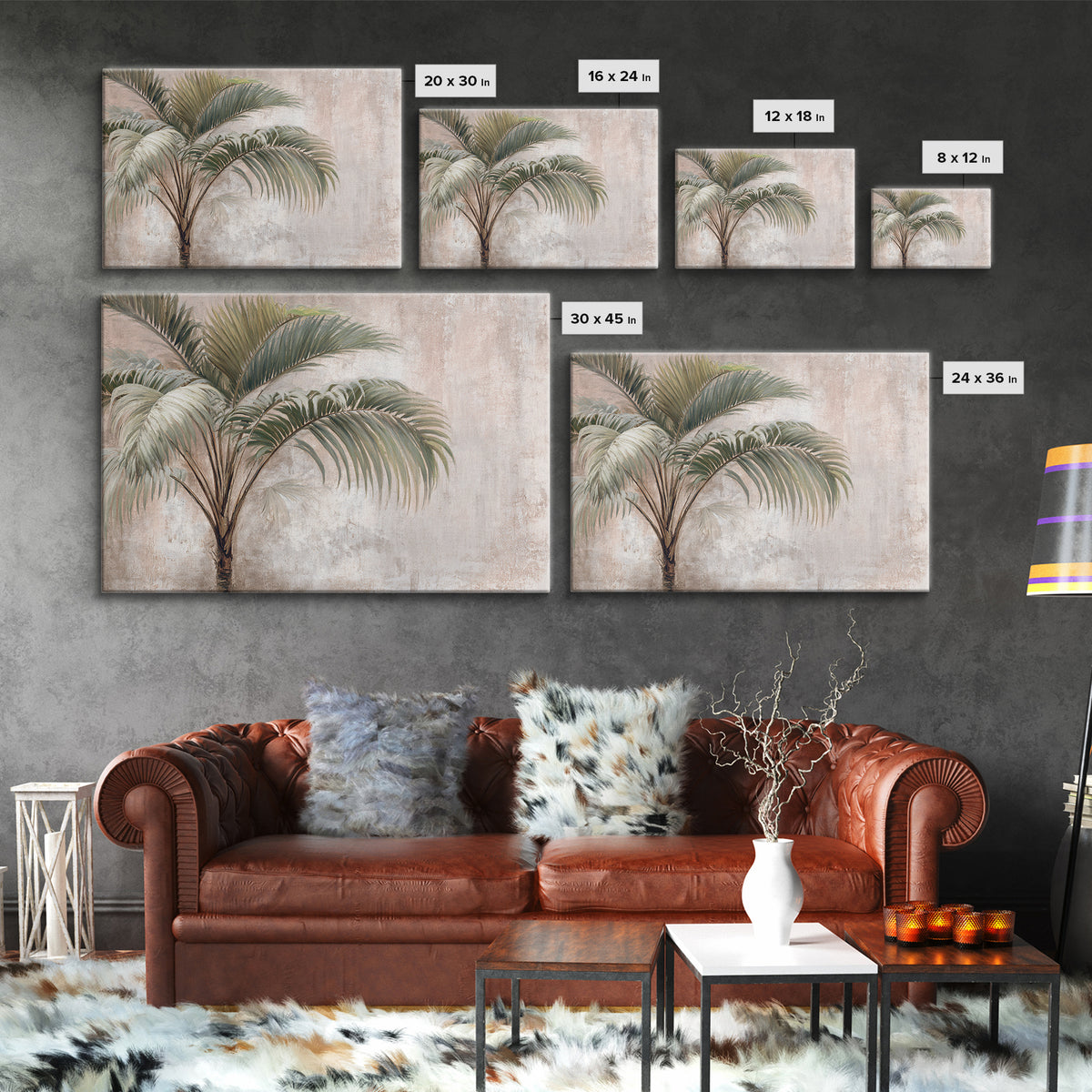 Tropical Palm Leaf Painting Canvas Print, Wall Art, Abstract Wall Art, Living Room Decor, Fine Art, Contemporary Art, WAL-3x2-44