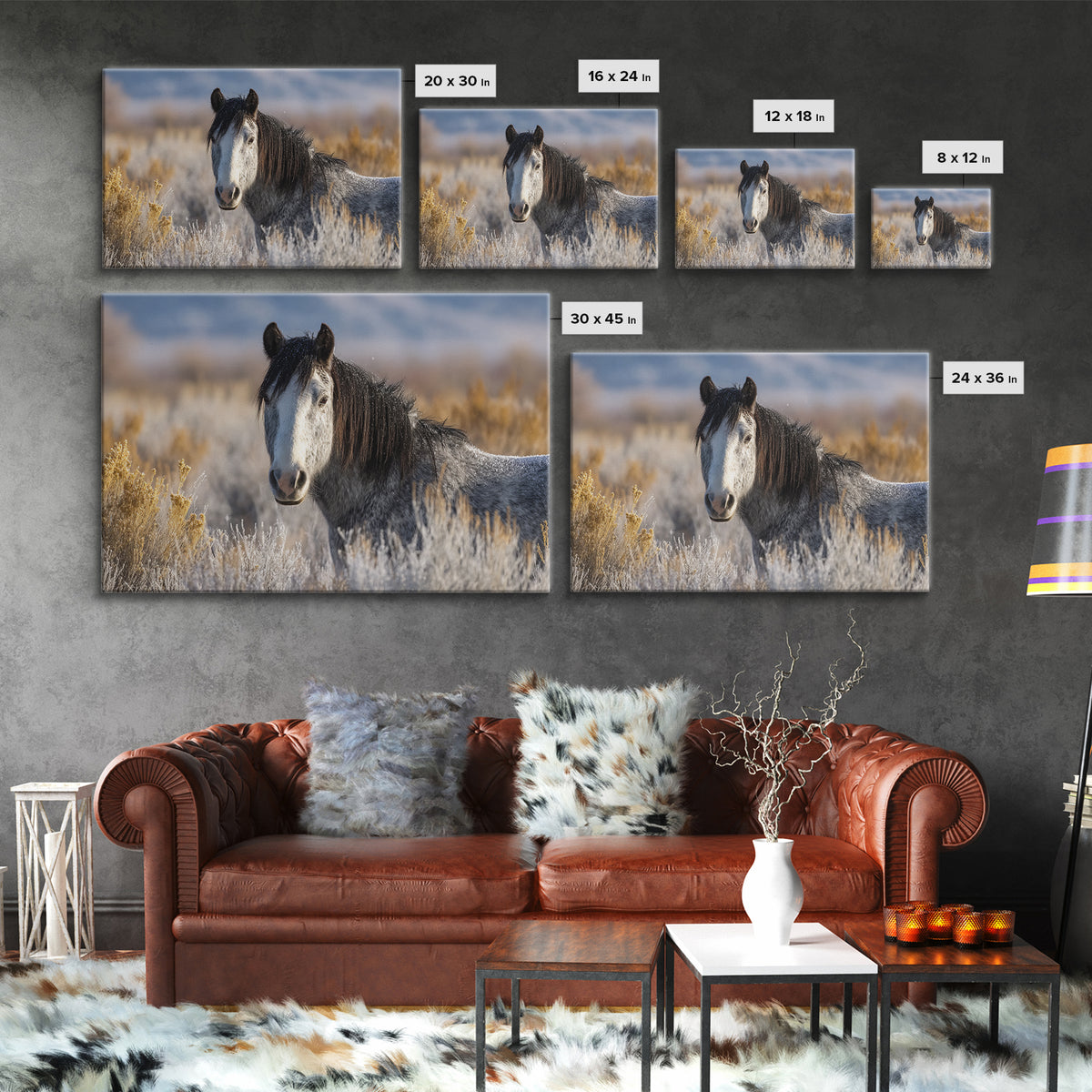 Wild Horse Portrait Framed Canvas Print, Wall Art, Abstract Wall Art, Living Room Decor, Fine Art, Contemporary Art, WAL-3x2-65