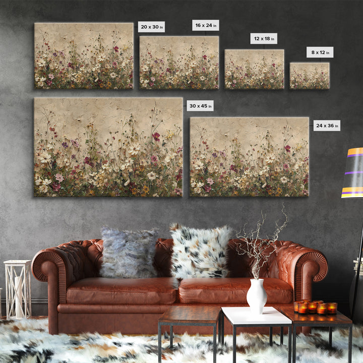 Impressionist Meadow of Wildflowers Framed Canvas Print, Wall Art, Gallery Decor, Living Room Decor, Fine Art, WAL-3x2-69