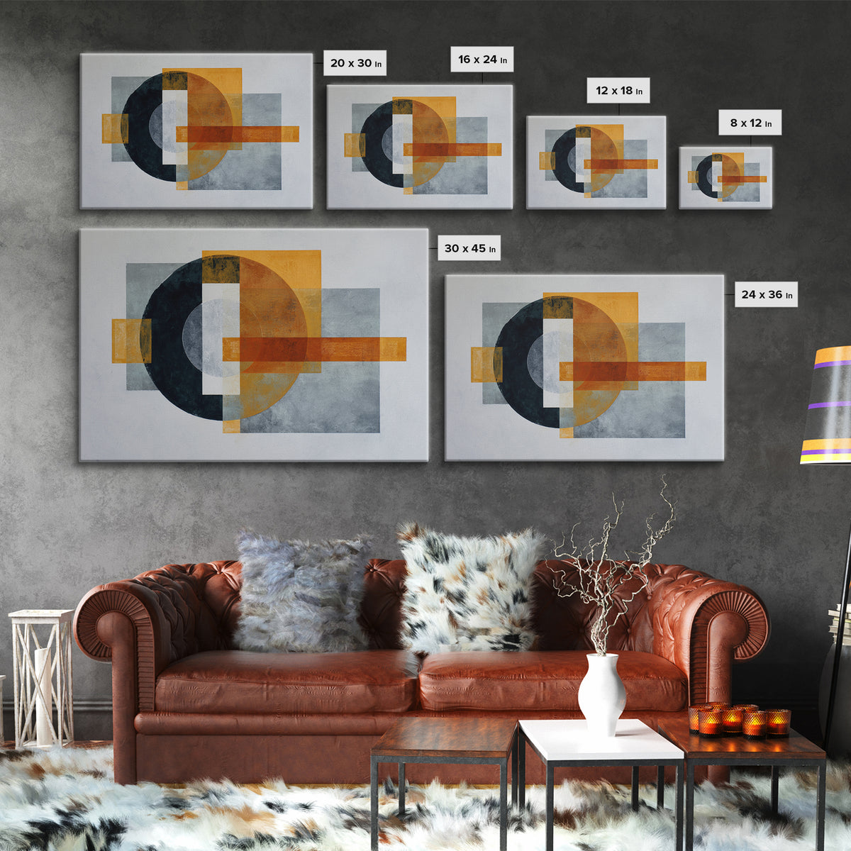 Modern Geometric Composition for Living Spaces Framed Canvas Print, Wall Art, Framed Wall Art, Living Room Decor, Fine Art, WAL-3x2-8