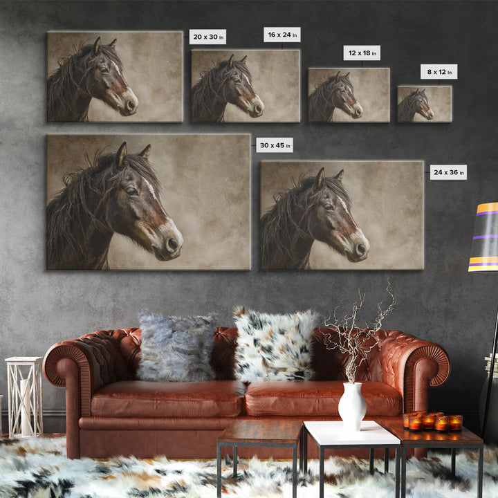 Wild Horse Portrait Canvas Print, Wall Art, Boho Decor, Living Room Decor, Fine Art, Painting, Art Print, Heart, WAL-3x2-89