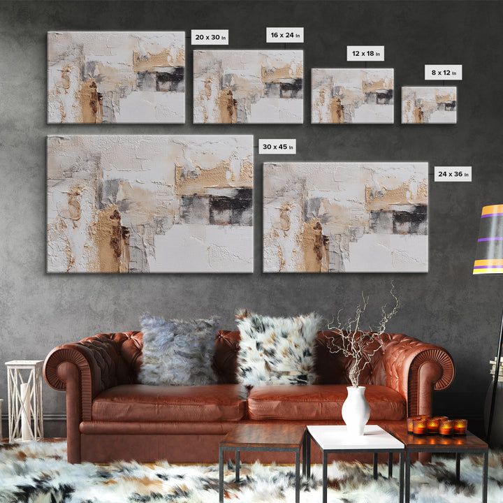 Luxury Neutral Plaster Texture Abstract Framed Canvas Print, Wall Art, Wall Art for Mom, Living Room Decor, Abstract Art, WAL-3x2-91
