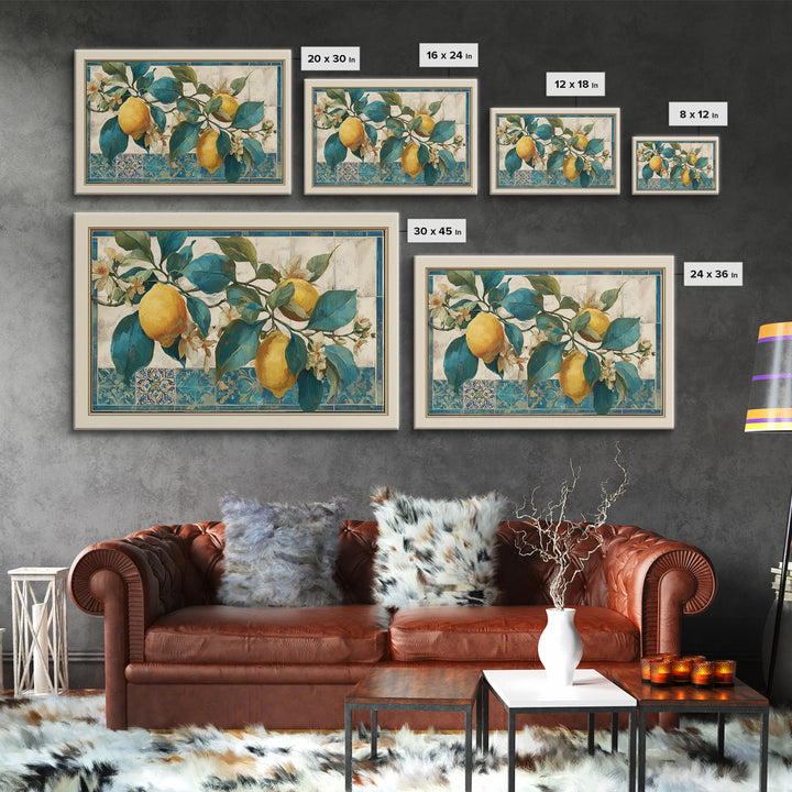 Mediterranean Lemon Branch Still Life Canvas Print, Wall Art, Prints Wall Art, Living Room Decor, Oil Painting, WAL-3x2-98