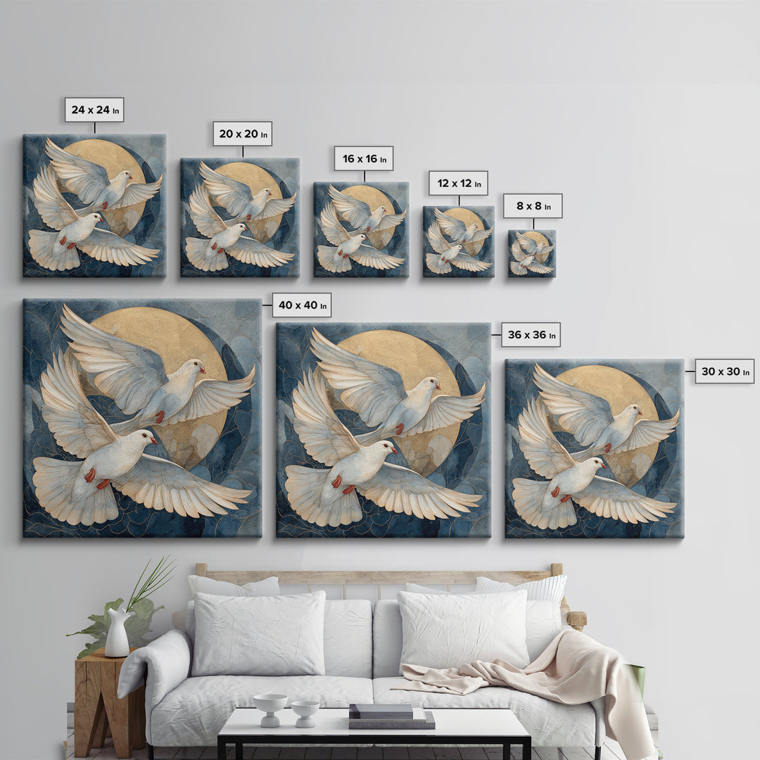Doves Flying Through Soft Golden Light Framed Canvas Print, Wedding Art, Printable Art, Living Room Decor, Fine Art, Romance, WED-1x1-11