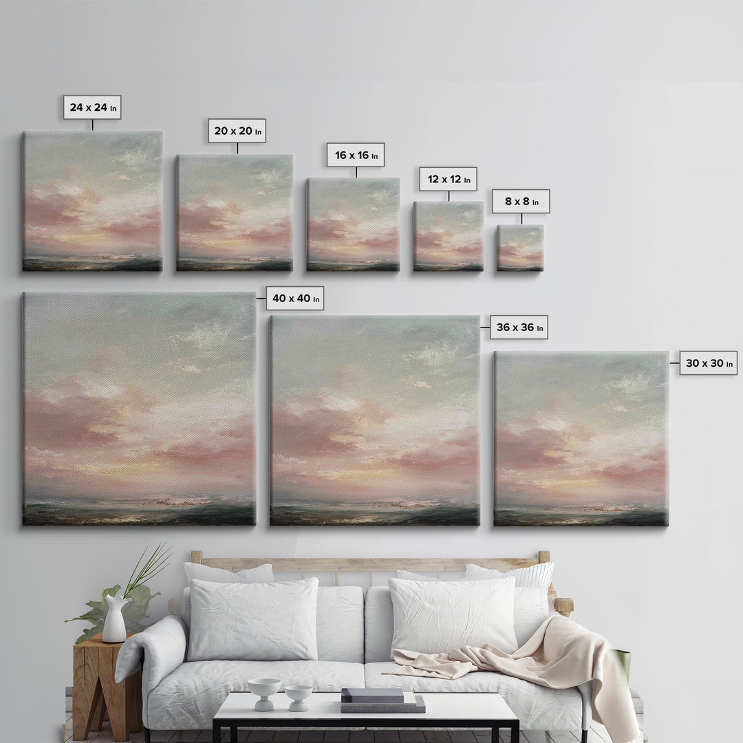 Blush Cloudscape with Dreamy Atmosphere Canvas Print, Wedding Art, Custom Painting, Living Room Decor, Oil Painting, Romance, WED-1x1-15