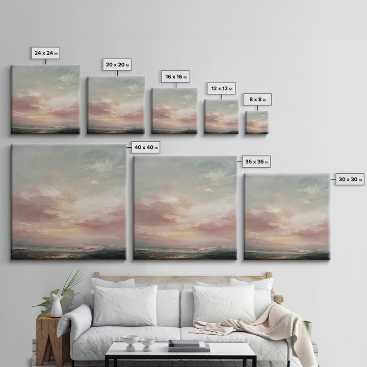 Blush Cloudscape with Dreamy Atmosphere Canvas Print, Wedding Art, Custom Painting, Living Room Decor, Oil Painting, Romance, WED-1x1-15