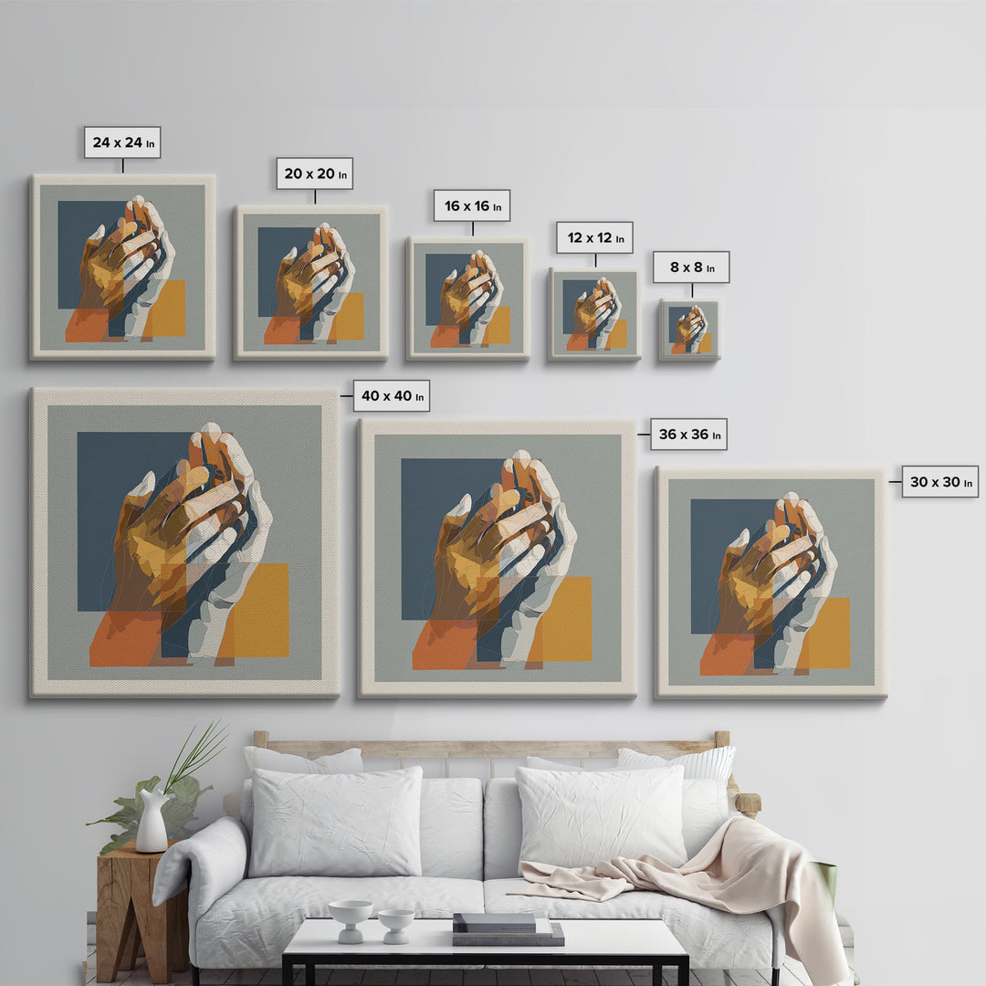 Hands Nearly Touching Framed Canvas Print, Wedding Art, Jewish Art, Living Room Decor, Abstract Art, Romance, WED-1x1-16