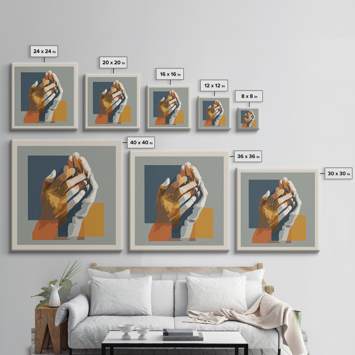 Hands Nearly Touching Framed Canvas Print, Wedding Art, Jewish Art, Living Room Decor, Abstract Art, Romance, WED-1x1-16