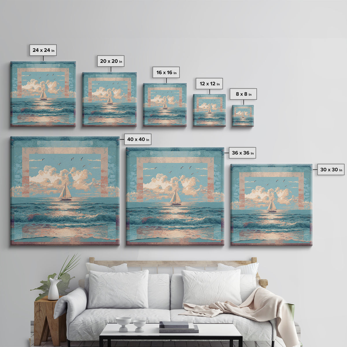 Honeymoon Coastal Sunset Canvas Print, Wedding Art, Wedding Table Number, Living Room Decor, Fine Art, Romance, Gallery Decor, WED-1x1-17