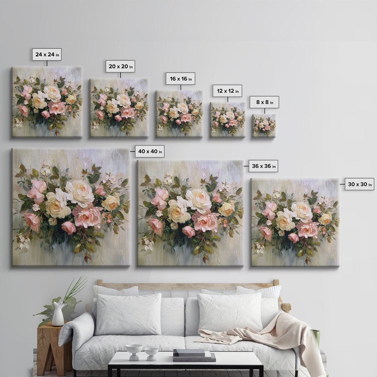 Classic Church Bells and Flowers Without Interior Canvas Print, Wedding Art, Custom Wedding Gift, Living Room Decor, Romance, WED-1x1-18