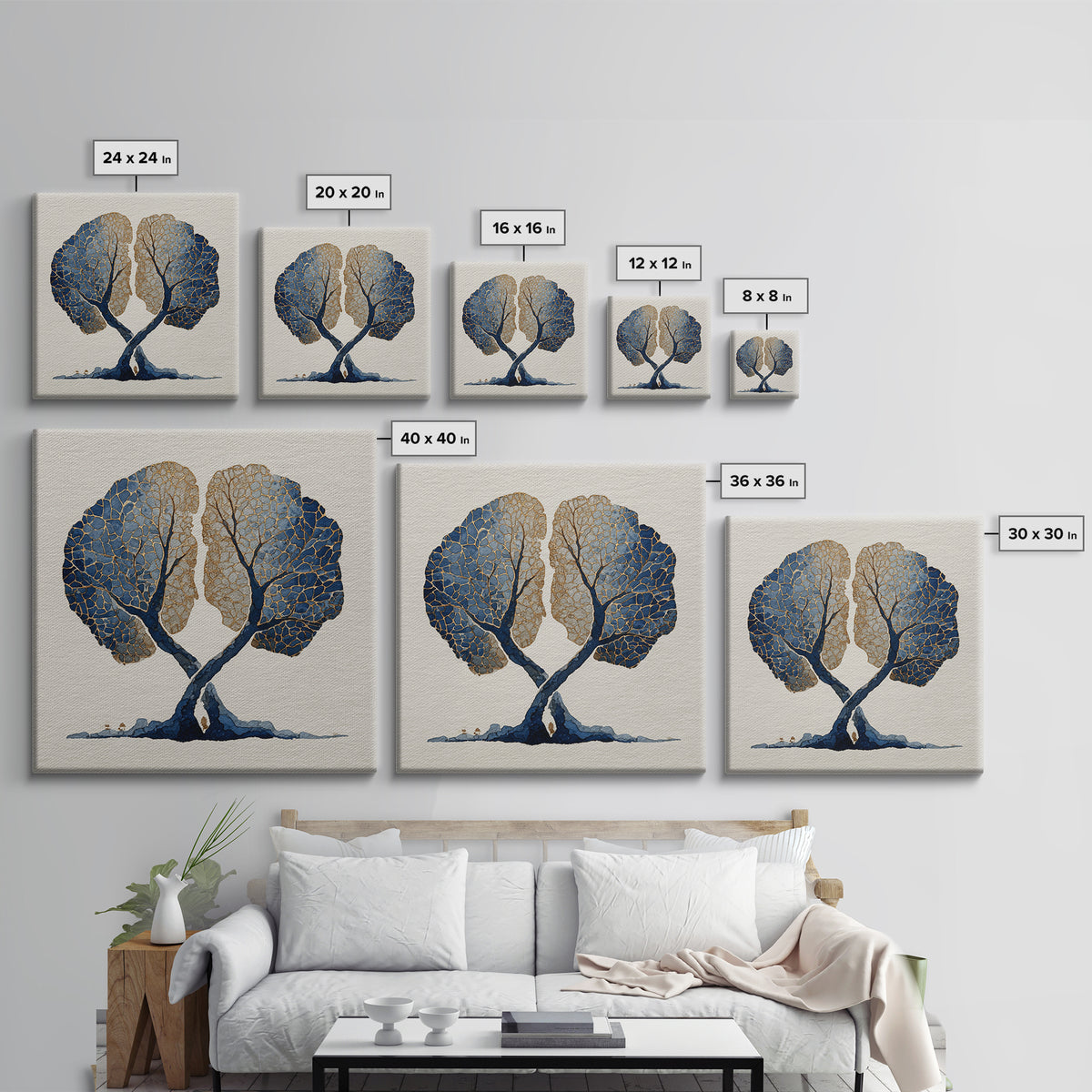 Two Intertwined Trees as Symbolic Artwork Canvas Print, Wedding Art, Wedding Sign, Living Room Decor, Fine Art, Romance, WED-1x1-23