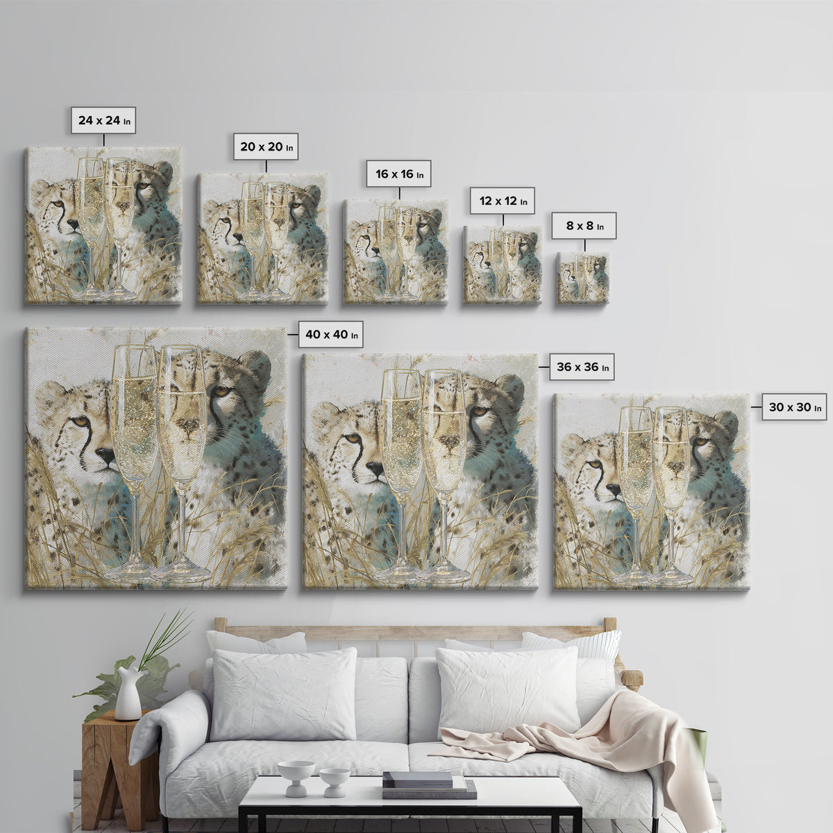Champagne Glasses with Delicate Sparkle Canvas Print, Wedding Art, Bride and Groom, Living Room Decor, Oil Painting, Romance, WED-1x1-30