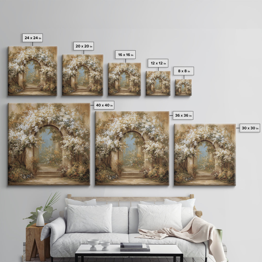 Romantic Garden Arch Covered Framed Canvas Print, Wedding Art, Beach Wedding, Living Room Decor, Romance, Modern Decor, WED-1x1-34
