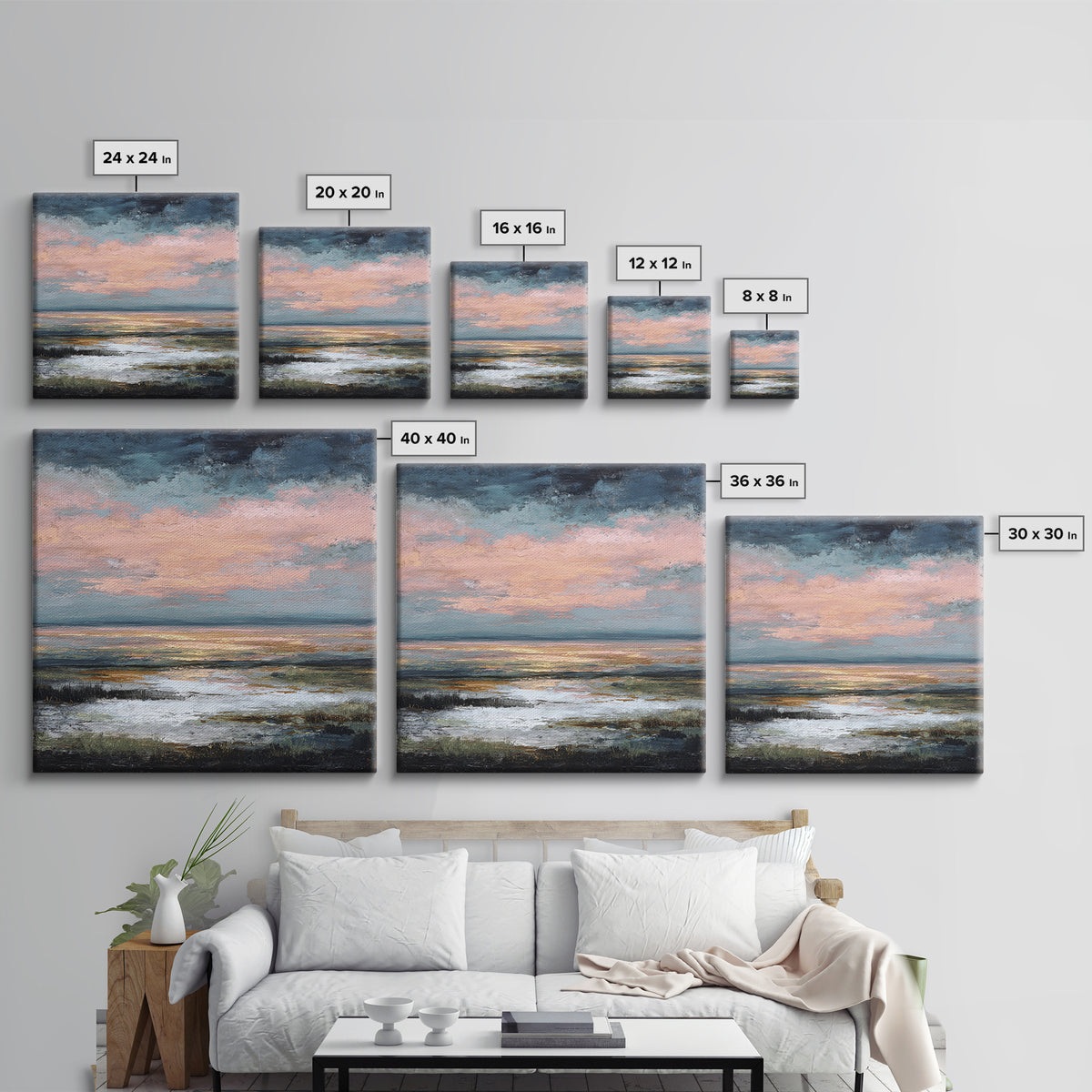 Blush Cloudscape with Dreamy Atmosphere Framed Canvas Print, Wedding Art, Wedding Decoration, Living Room Decor, Romance, WED-1x1-39