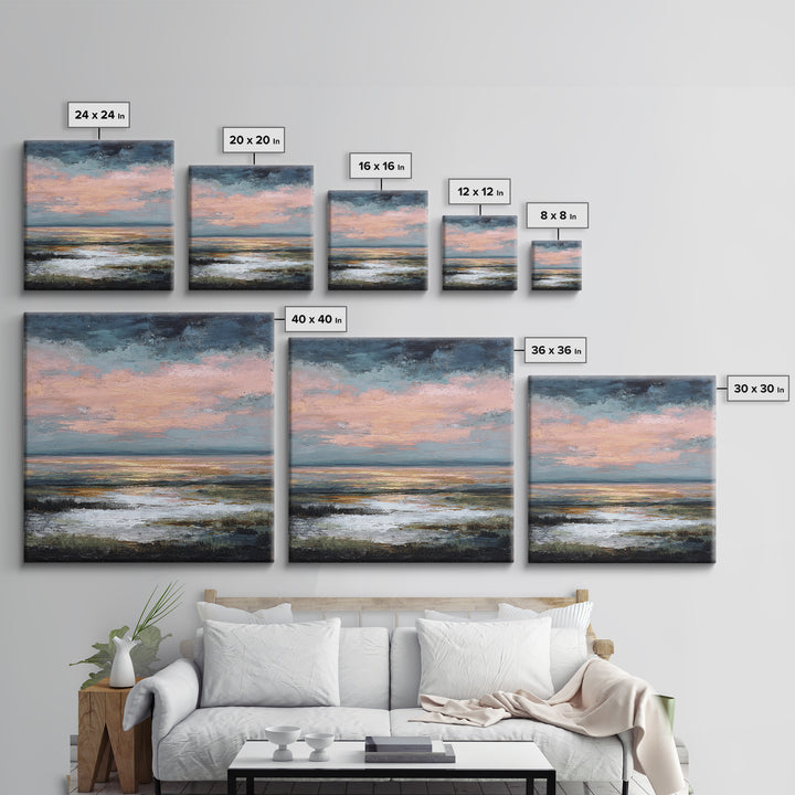 Blush Cloudscape with Dreamy Atmosphere Framed Canvas Print, Wedding Art, Wedding Decoration, Living Room Decor, Romance, WED-1x1-39