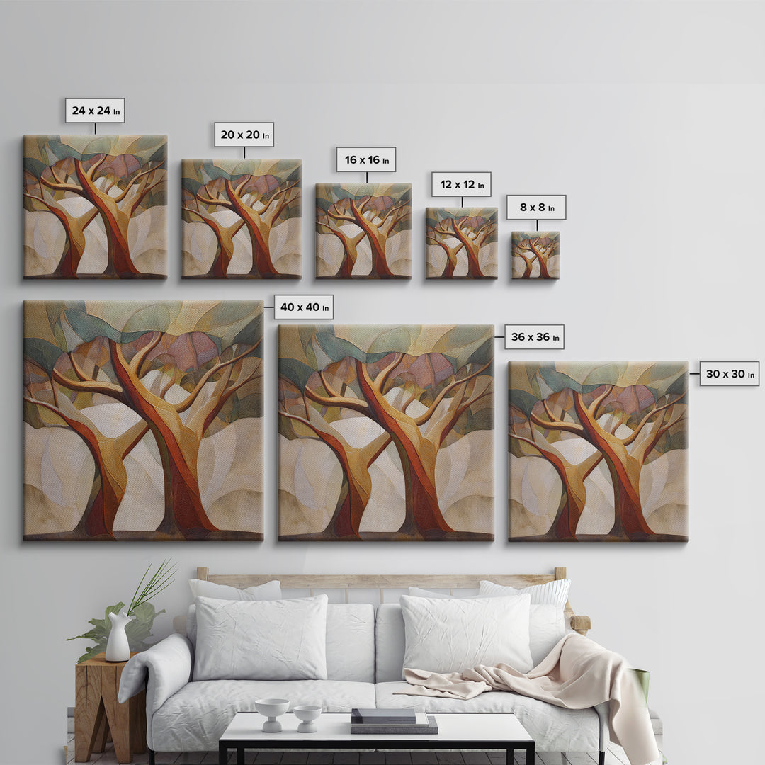 Two Intertwined Trees as Symbolic Artwork Framed Canvas Print, Wedding Art, Custom Wedding Gift, Living Room Decor, Romance, WED-1x1-47