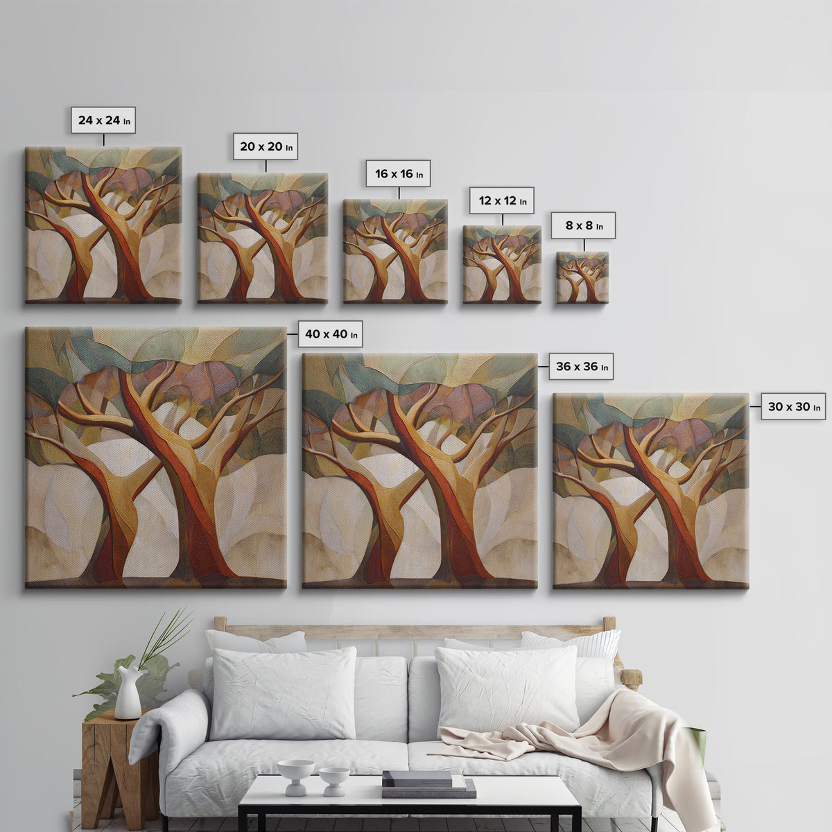 Two Intertwined Trees as Symbolic Artwork Framed Canvas Print, Wedding Art, Custom Wedding Gift, Living Room Decor, Romance, WED-1x1-47