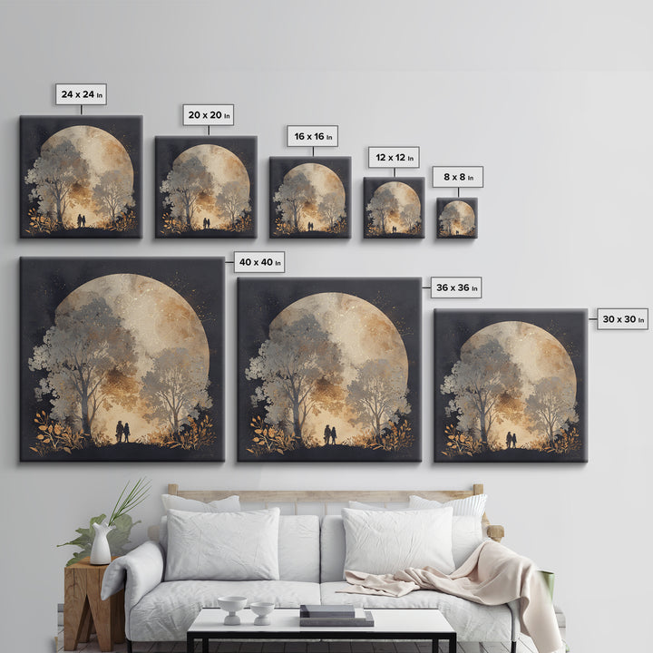 Couple Silhouette Beneath Moonlit Trees Canvas Print, Wedding Art, Beach Wedding, Living Room Decor, Fine Art, Romance, WED-1x1-5