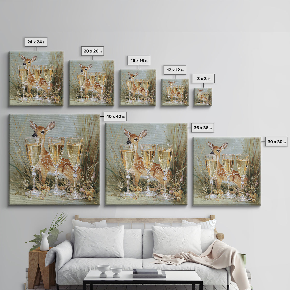Champagne Glasses with Delicate Sparkle Framed Canvas Print, Wedding Art, Jewish Art, Living Room Decor, Watercolor Art, WED-1x1-6