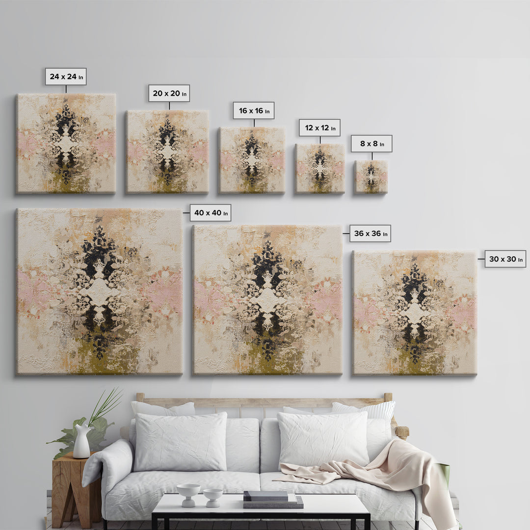 Lace Pattern Ivory Abstraction Framed Canvas Print, Wedding Art, Wedding Poster, Living Room Decor, Abstract Art, Romance, WED-1x1-67