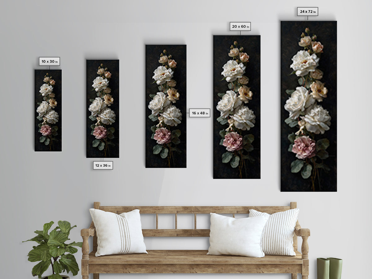 Romantic Bouquet of White Roses and Peonies Canvas Print, Wedding Art, Personalized Wedding, Living Room Decor, Romance, WED-1x3-13