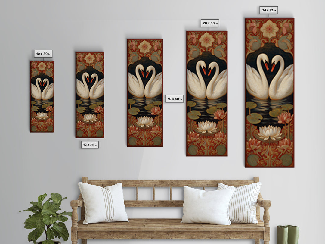 Two Swans Forming a Heart on Dark Canvas Print, Wedding Art, Bride and Groom, Living Room Decor, Romance, Neutral Decor, WED-1x3-14