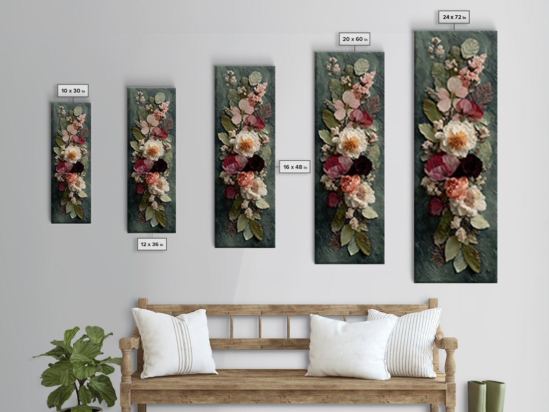 Pressed Flowers from a Wedding Bouquet Framed Canvas Print, Wedding Art, Wedding Stationery, Living Room Decor, Romance, WED-1x3-20