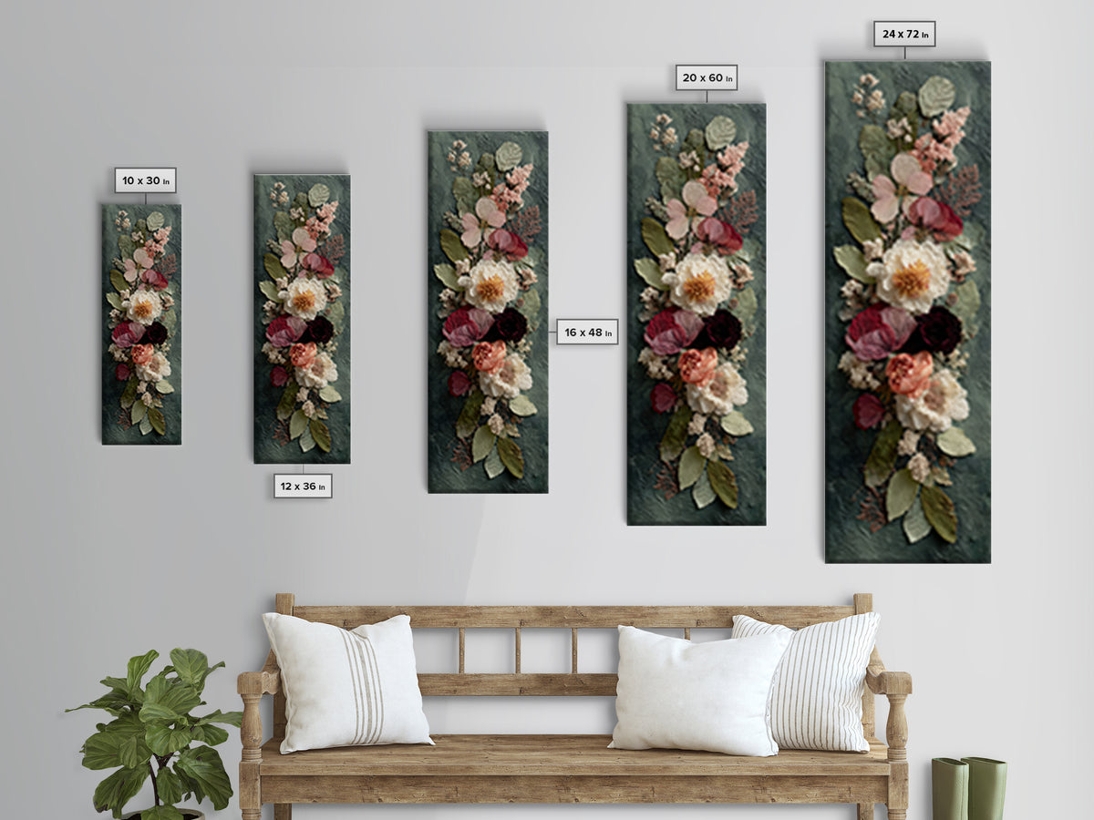 Pressed Flowers from a Wedding Bouquet Framed Canvas Print, Wedding Art, Wedding Stationery, Living Room Decor, Romance, WED-1x3-20