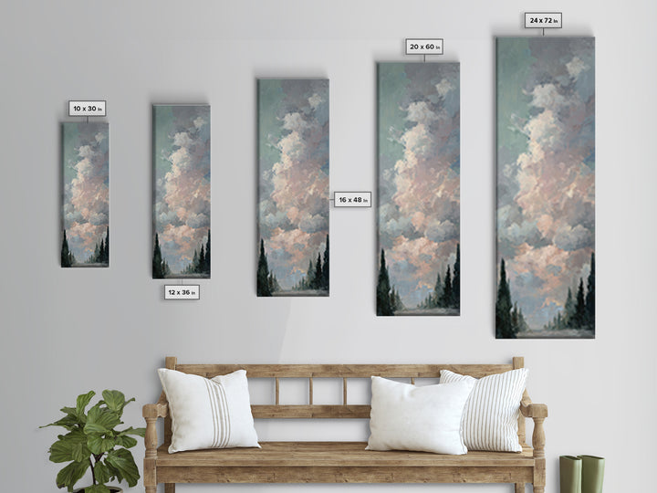 Blush Cloudscape with Dreamy Atmosphere Framed Canvas Print, Wedding Art, Living Room Decor, Watercolor Art, Romance, WED-1x3-3