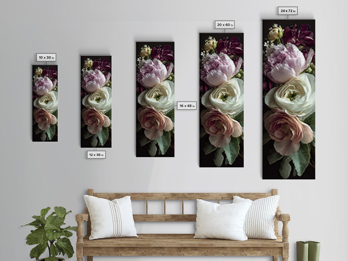 Peony and Ranunculus Bouquet Canvas Print, Wedding Art, Wall Decor, Living Room Decor, Fine Art, Romance, Wedding Gift, WED-1x3-32