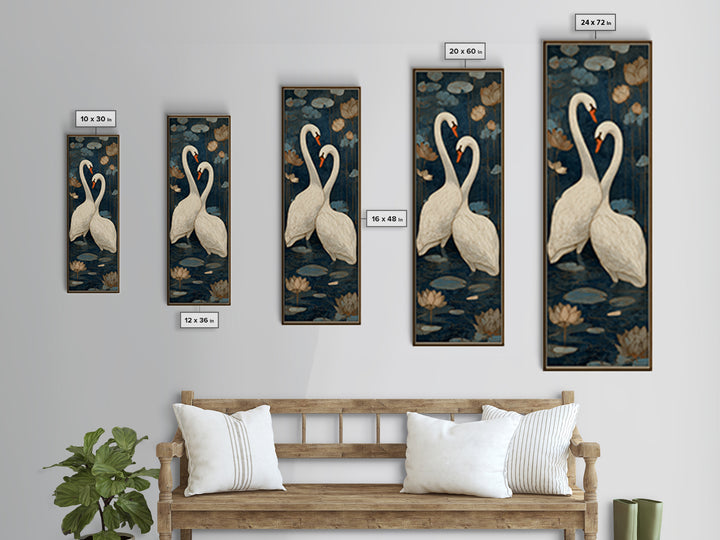 Two Swans Forming a Heart on Dark Canvas Print, Wedding Art, Bride and Groom, Living Room Decor, Romance, Neutral Decor, WED-1x3-38