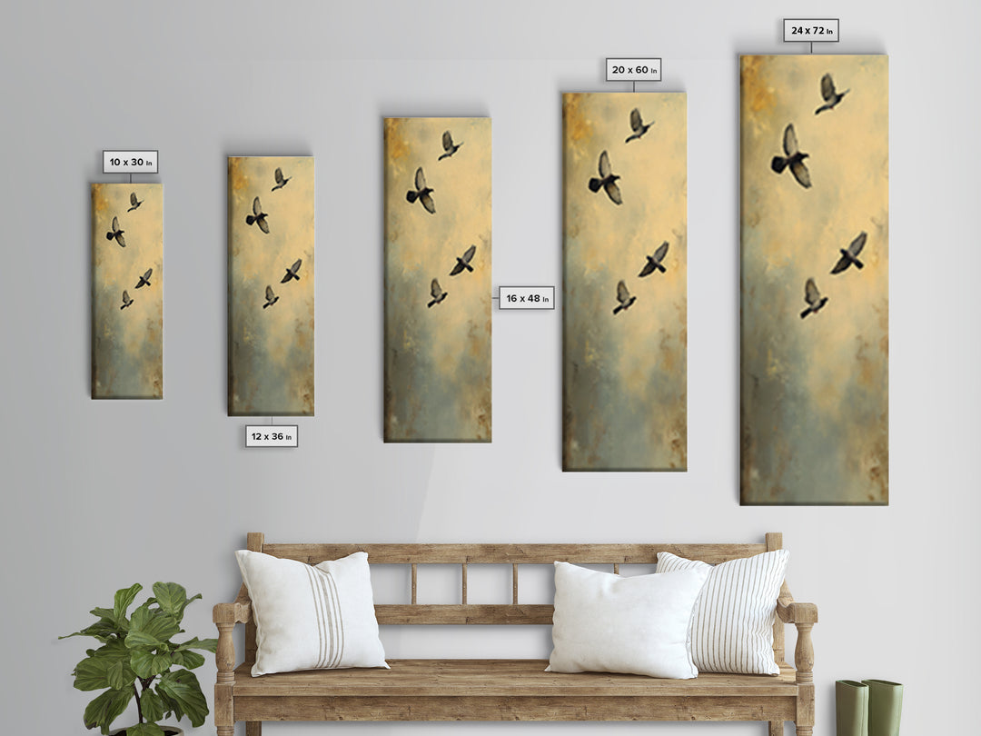 Doves Flying Through Soft Golden Light Framed Canvas Print, Wedding Art, Minimalist Decor, Living Room Decor, Fine Art, Romance, WED-1x3-47