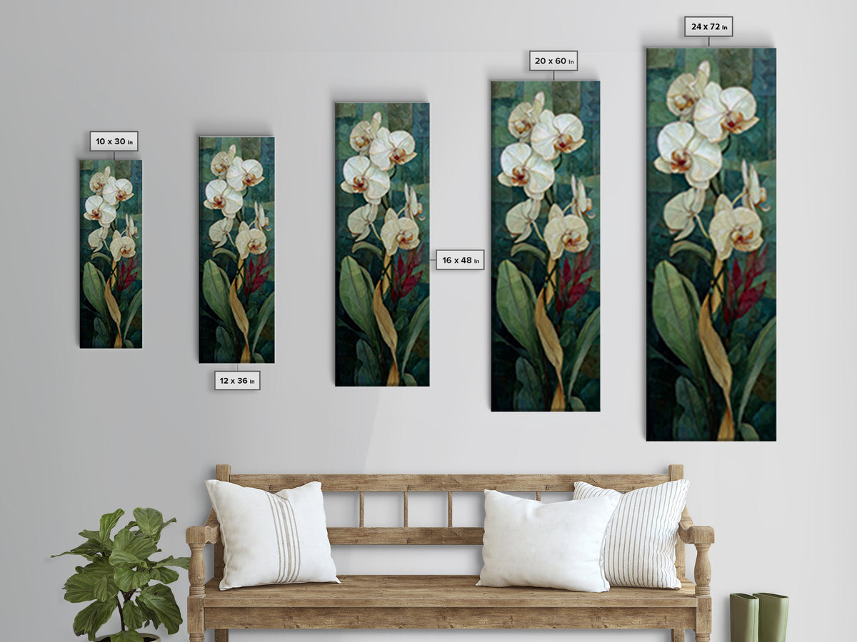White Orchid and Gold Ribbon Composition Canvas Print, Wedding Art, Luxury Decor, Living Room Decor, Abstract Art, Romance, WED-1x3-60
