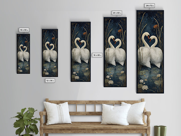 Two Swans Forming a Heart on Dark Framed Canvas Print, Wedding Art, Wedding Painting, Living Room Decor, Fine Art, Romance, WED-1x3-62