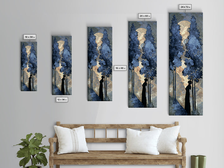 Couple Silhouette Beneath Moonlit Trees Canvas Print, Wedding Art, Modern Decor, Living Room Decor, Fine Art, Romance, WED-1x3-65