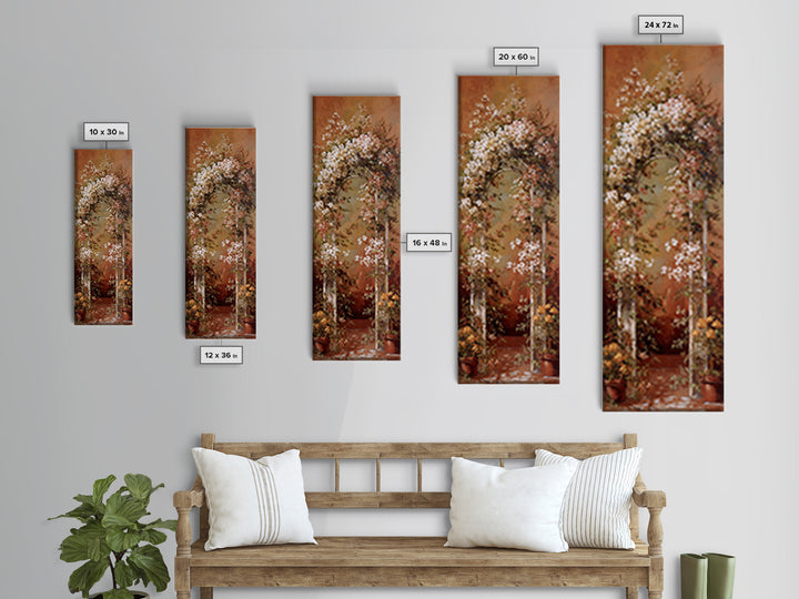 Romantic Garden Arch Covered Framed Canvas Print, Wedding Art, Wedding Reception, Living Room Decor, Watercolor Art, Romance, WED-1x3-70