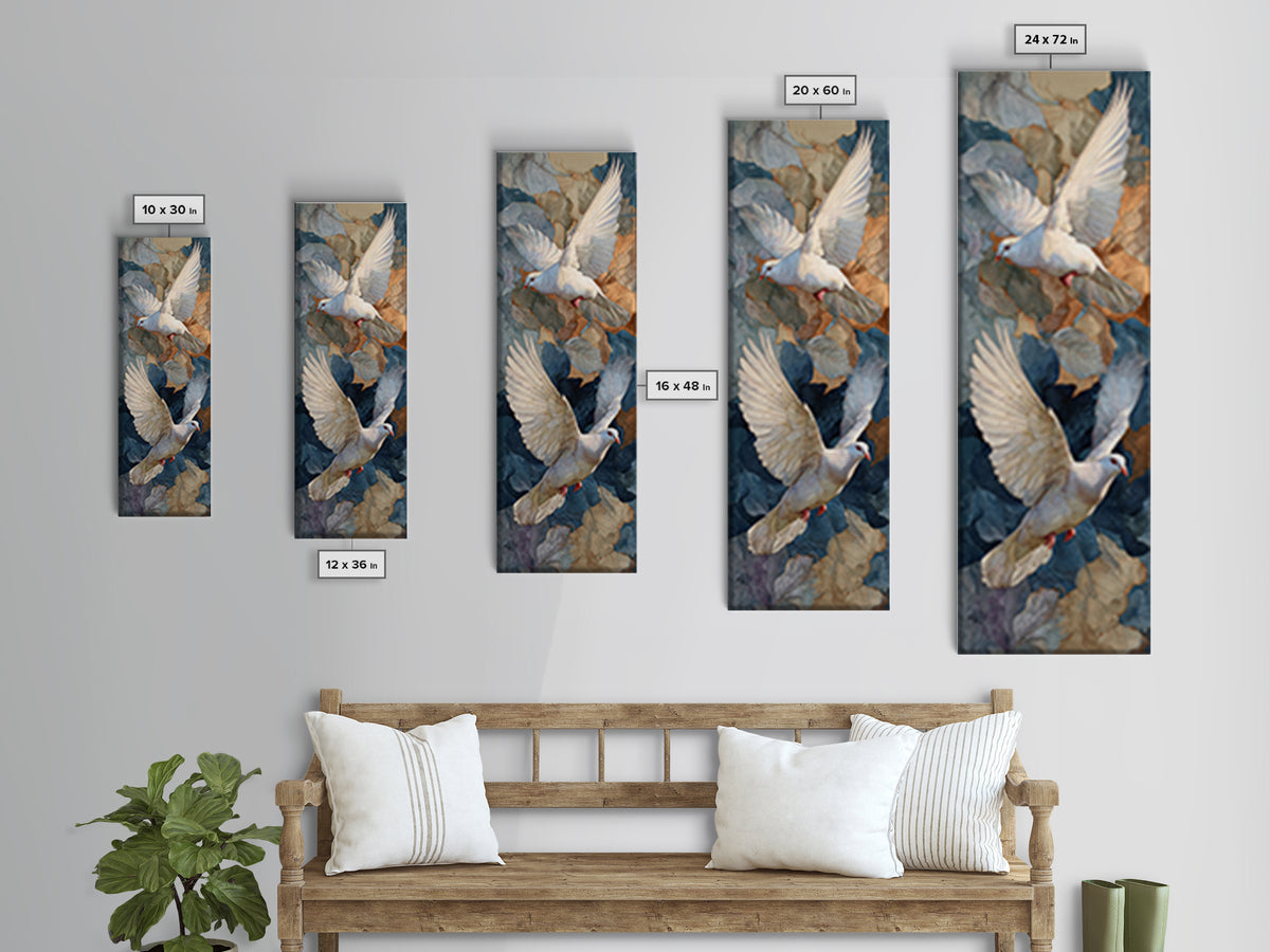 Doves Flying Through Soft Golden Light Framed Canvas Print, Wedding Art, Printable Art, Living Room Decor, Fine Art, Romance, WED-1x3-71