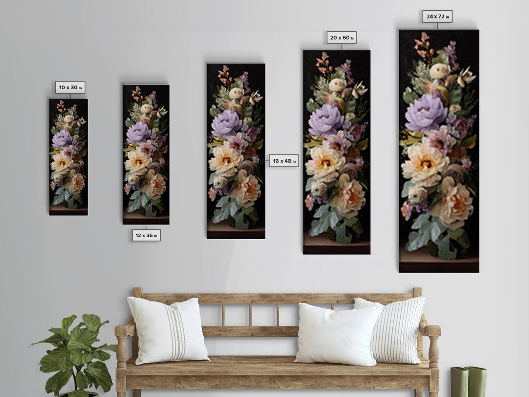 Peony and Ranunculus Bouquet Framed Canvas Print, Wedding Art, Wedding Painting, Living Room Decor, Fine Art, Romance, WED-1x3-8